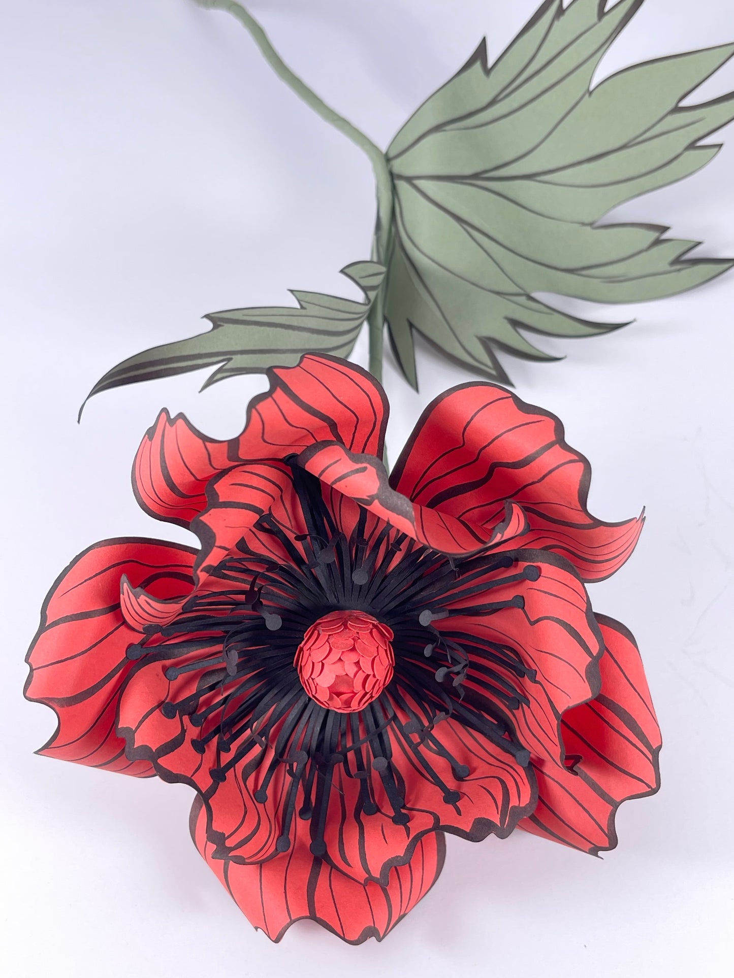 Paper Oriental Poppy Flower - Coral Red