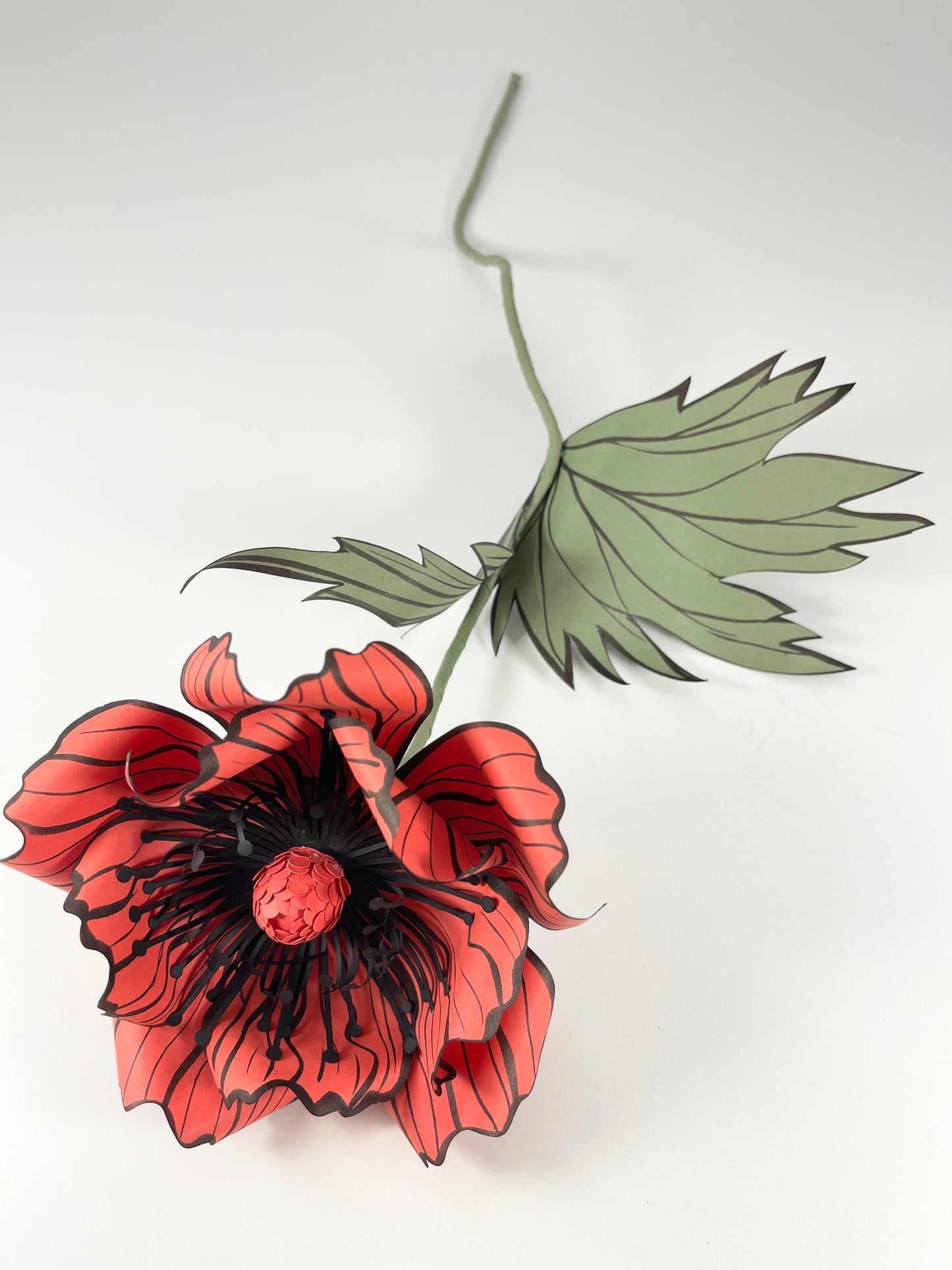 Paper Oriental Poppy Flower - Coral Red