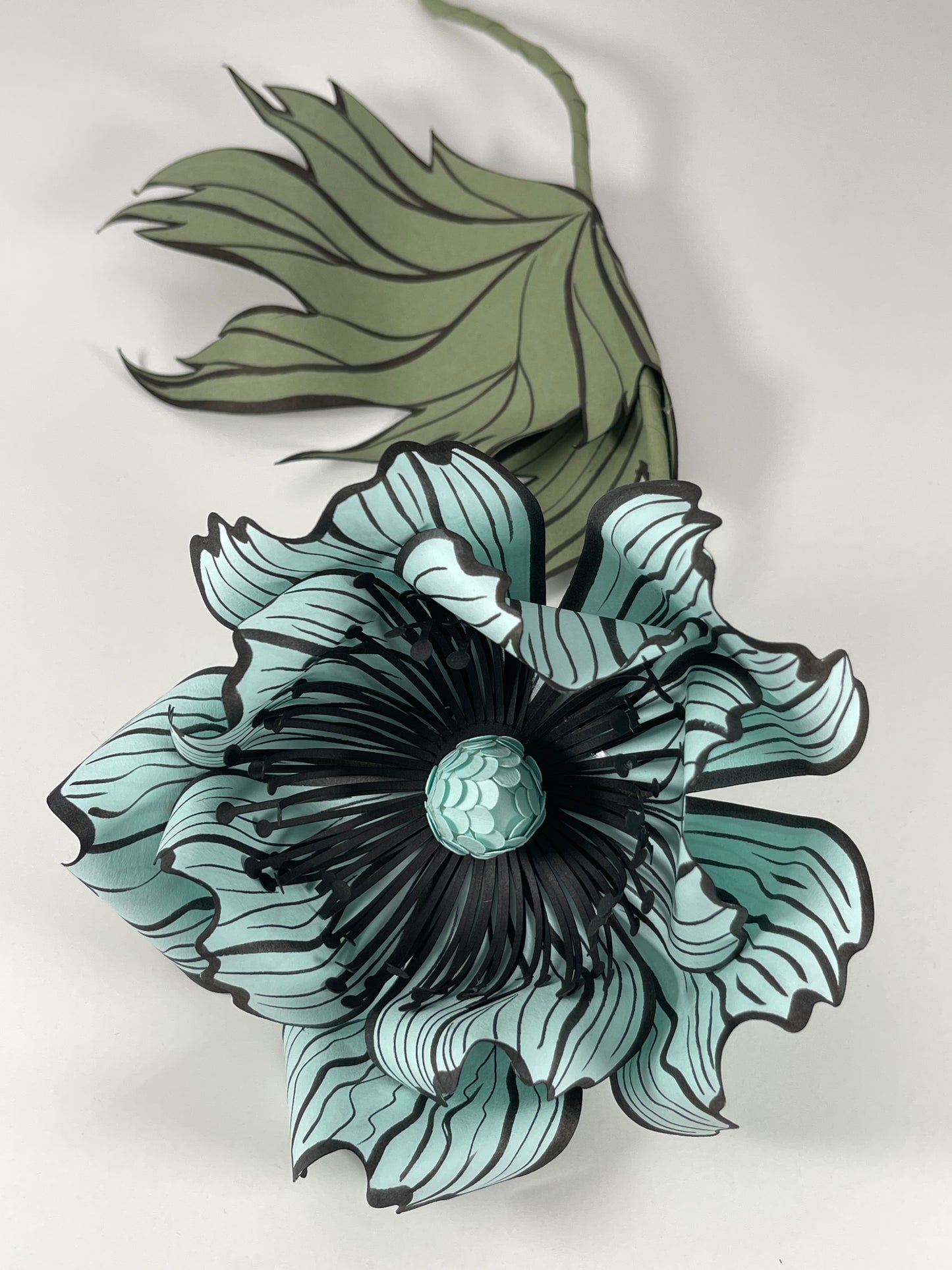 Aqua Blue Paper Oriental Poppy Flower