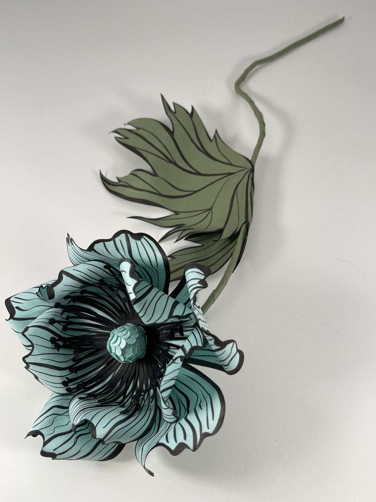 Aqua Blue Paper Oriental Poppy Flower